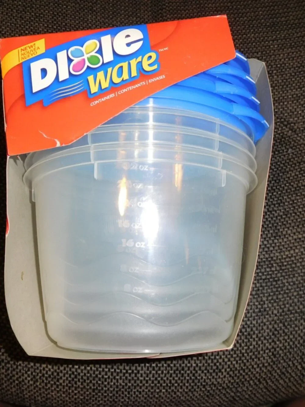 Dixie Ware 4 Count Pack Plastic Food Containers Microwave Vent 32 oz round NEW
